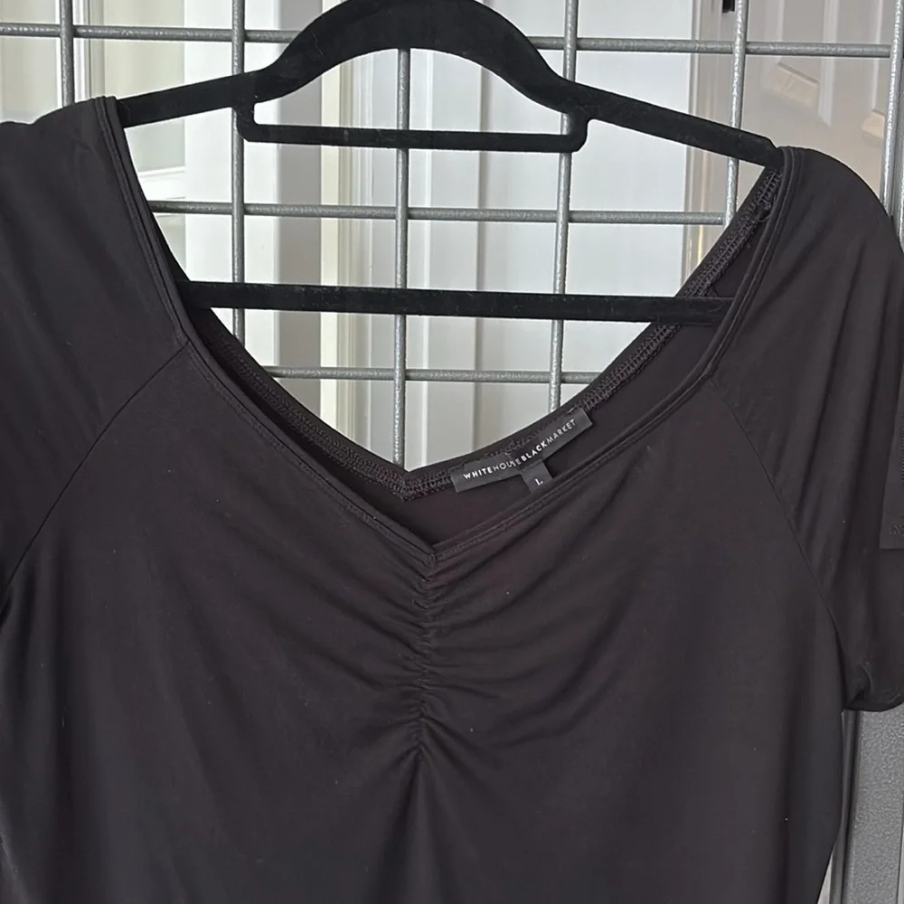 White House Black Market Black Ruched Blouse Size L - Picture 9 of 11